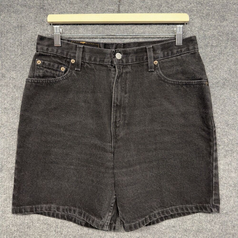 VTG Levis 550 Black Denim Shorts Womens Size 12 Mis High Waisted Made in USA Y2K